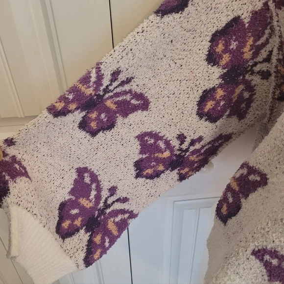POL Butterfly & Leopard Contrast Cardigan, NIB, MED, Peach/Purple, New Release🦋 - Picture 14 of 16